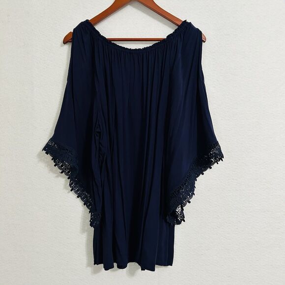 Melissa Paige Woman Top 1X Navy Cold Shoulder Cut Out Lace Feminine Comfy Fairy - Picture 16 of 16